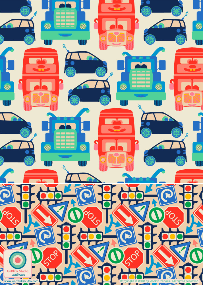Childrens Cars Trucks Print and Pattern Design from UnBlink Studio by Jackie Tahara