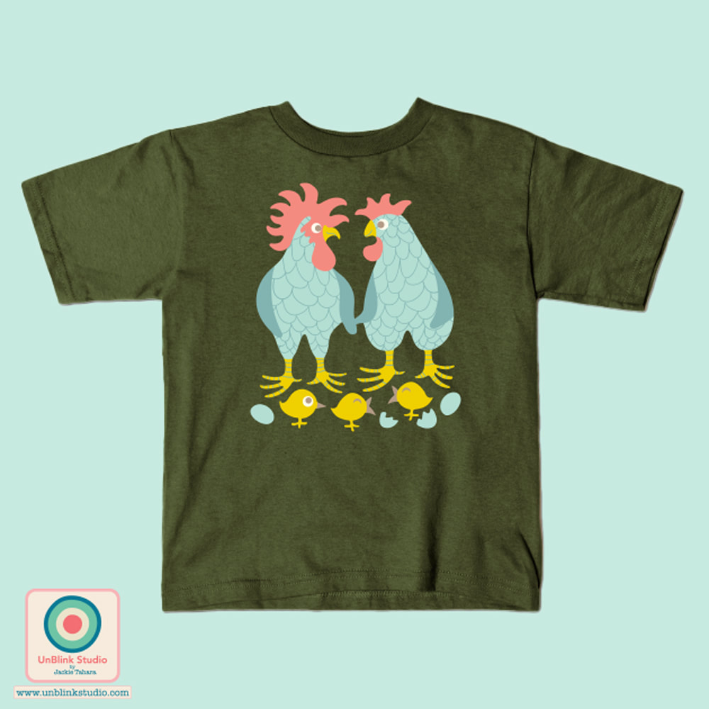 Chicks and Chicken Graphic T-Shirt Design - UnBlink Studio by Jackie Tahara
