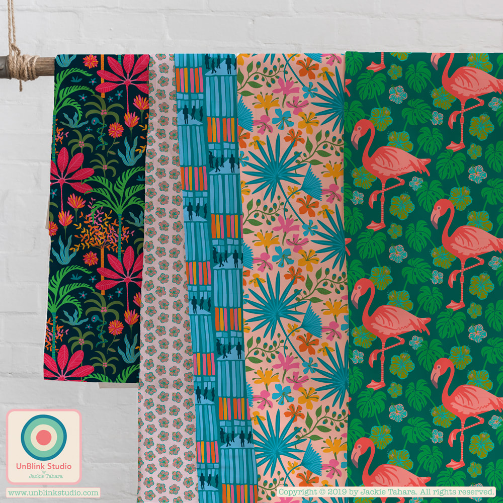 Floral Flamingo Print and Pattern Design from UnBlink Studio by Jackie Tahara