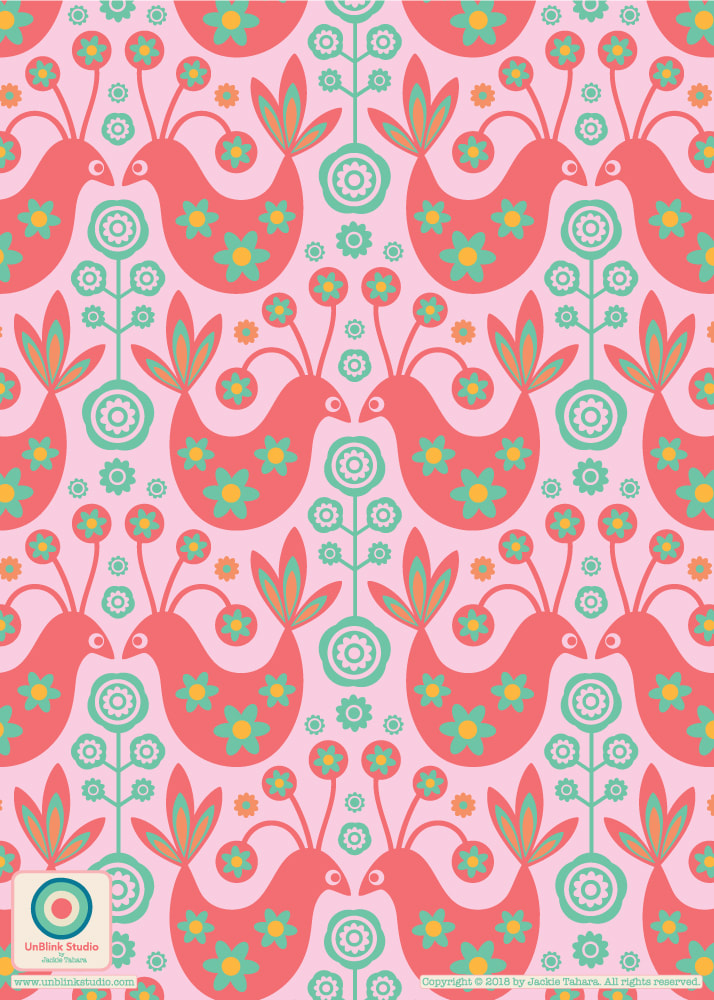 Bird Floral Pattern Design - UnBlink Studio by Jackie Tahara