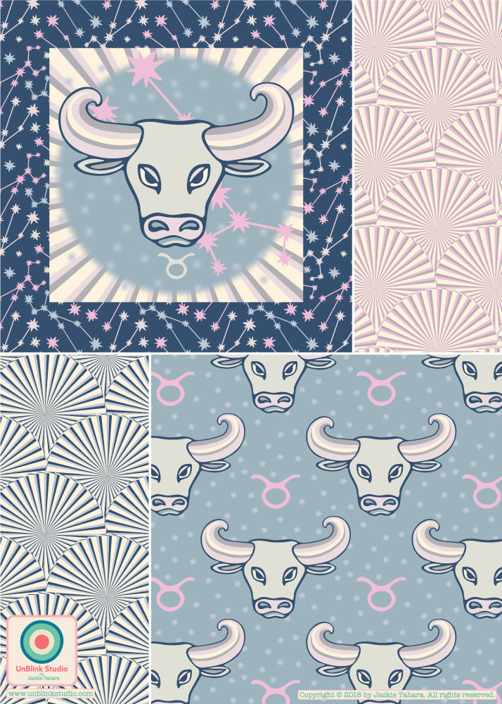 Taurus Zodiac Print and Pattern Design from UnBlink Studio by Jackie Tahara